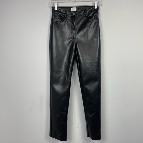 ARITZIA Wilfred The Melina Pant Black High Rise Straight Leg Faux Vegan Leather - Picture 8 of 16